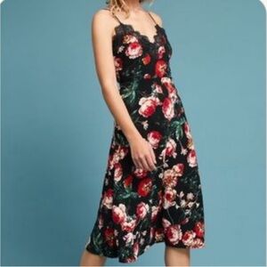 Foxiedox Autumnal Black and Red Floral and Lace Slip Dress